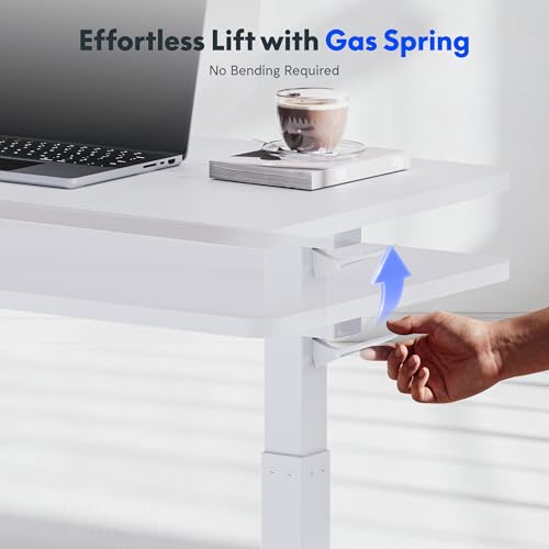 FLEXISPOT H7 32" Pneumatic Height-Adjustable Overbed Table with Wheels | C-shaped bedside table,Medical End Table,Rolling Cart TV Tray,Laptop desk for Hospital Home office use,31.5"Wx17.7"D,White - color: White, size: Large