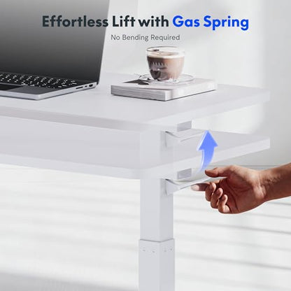 FLEXISPOT H7 32" Pneumatic Height-Adjustable Overbed Table with Wheels | C-shaped bedside table,Medical End Table,Rolling Cart TV Tray,Laptop desk for Hospital Home office use,31.5"Wx17.7"D,White - color: White, size: Large
