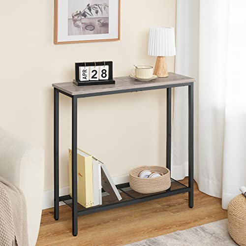 HOOBRO 29.5" Narrow Console Table, Small Entryway Table with Shelf, 2 Tier Thin Sofa Table, Behind Couch Table, Side Table, for Hallway, Living Room, Bedroom, Greige and Black BG74XG01 - color: Greige + Black