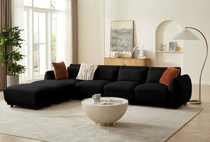 U Shaped Cloud Sectional, Convertible L Shaped Couch with Removable Ottomans,Modular Cloud Couch Sectional for Living Room (4 Set + 2 Ottomans - Black) - color: Black, size: 4set+2 Ottoman