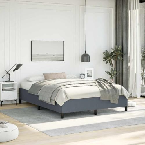 Queen Size Upholstered Bed Frame, Dark Grey Velvet Platform Bed with Sturdy Plywood Slats, Modern Low Profile Foundation for Bedroom Furniture - color: Dark Gray, size: Queen & 13.8"