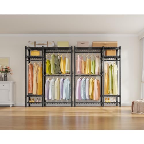 VIPEK V2 Heavy Duty Clothes Rack, Portable Metal Closet System, Black | Freestanding Wardrobe with 4 Tiers Adjustable Wire Shelving & 3 Hanging Rods Clothing Rack, Closet Organizer, Max Load 700LBS - color: Black, style: V2
