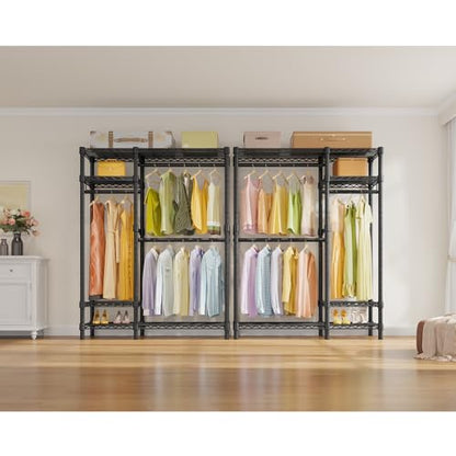 VIPEK V2 Heavy Duty Clothes Rack, Portable Metal Closet System, Black | Freestanding Wardrobe with 4 Tiers Adjustable Wire Shelving & 3 Hanging Rods Clothing Rack, Closet Organizer, Max Load 700LBS - color: Black, style: V2
