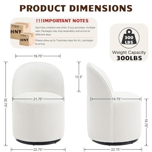 HNY Upholstered Kitchen & Dining Room Barrel Chair, Mid Century Modern Round Velvet Dining Chair, 360 Degree Swivel Comfy Armless Accent Makeup Vanity Side Chair for Bedroom Living Room, White - color: White