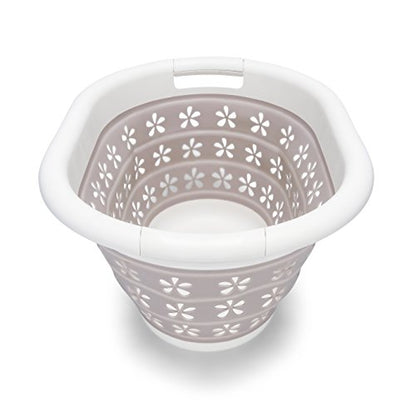 Camco Collapsible Laundry Basket | Features Simple Pop-Open & Collapse-Down Design | Waterproof for Easy Clean-Up | Measures 14.5” x 19.75” x 2.5”/10” Collapsed/Expanded, Taupe & White (51951) - size: 10 inches tall expanded (Pack of 2)