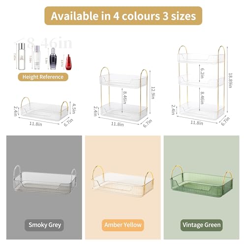 YCIA&DONE Bathroom Organizer Countertop, Makeup Storage, Skincare Cosmetic Tray Shelf, Perfume Holder Rack for Vanity Counter, Large Capacity, Easy to Install, Clean, 1 Tier, Clear White - color: Clear White, size: 11.8" x 6.7" x 4.7"