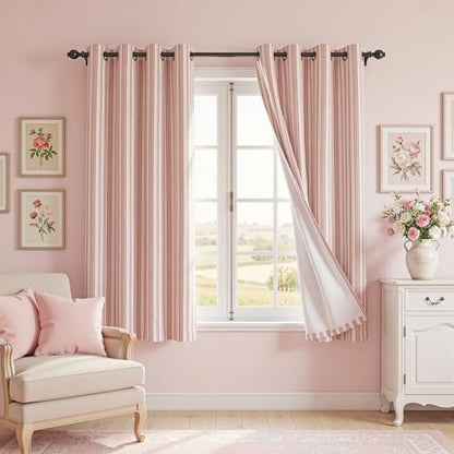 MYSKY HOME Striped Curtains 100% Blackout for Girls Bedroom 63 Inches Long Red Stripe Patterned Farmhouse Rustic Linen Blend Double Layer Drapes, Grommet, 2 Panels, 52" Wide - color: B-red/Blackout, size: 52"W x 63"L (Pack of 2)