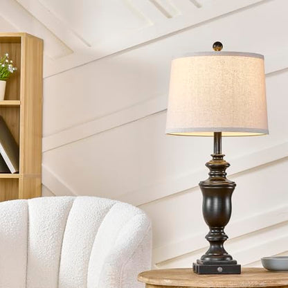 SAIWEYA 27.5" Set of 2 Farmhouse Table Lamps for Bedroom with AC Outlet | USB A+C Ports, 3 Way Dimmable Touch Control , Nightstand Lamps for Bedside, LED Bulb Included - color: Antique Black-27.5in