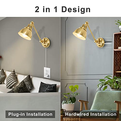 GOODATE Plug in Wall Sconces Set of Two with Remote, Stepless Colors 2700K-6500K & Stepless Dimming, Premium Golden Finish, Plug in Wall Light with Night Light & Timer, LED Bulbs Included - size: Gold-2 PACK(Bulbs+Remote)