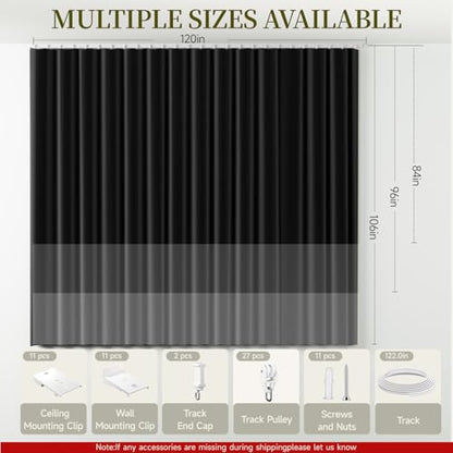 Room Divider Curtains Set, Extra Wide Blackout Curtains with Mounted Track | 100% Blackout, 3-Layer Soft Breathable Fabric, Thermal Insulated, Silding Wall Divider for Bedroom,Apartment, Space Partition - color: Black, size: 120"W x 96"L (Pack of 1)