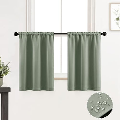 XTMYI Bathroom Curtains Window,Eucalyptus Sage Green Waterproof Small Tier Boho Kitchen Curtains,24 Inch Length Sets of 2 - color: Sage Green, size: 30"W x 24"L (Pack of 2)