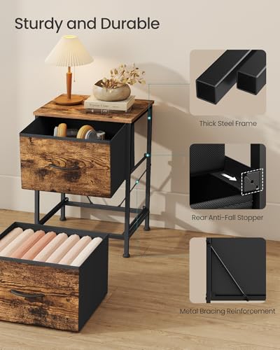 SONGMICS BELLAH Collection - Night Stand with 2 Drawers, Bedside Table, Side End Table, Nightstand for Bedroom, Industrial, Rustic Brown and Ink Black ULGS312B02S - color: Rustic Brown + Ink Black, size: 1 Pack