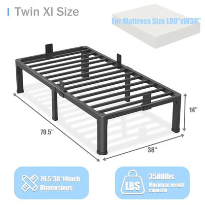 14 inch Twin XL Bed Frame with Round Corner Legs Mattress Slide Stopper,3500 lbs Heavy Duty Metal Platform,No Box Spring Needed,Easy Assembly,Noise Free - size: Twin XL, style: 14 inch