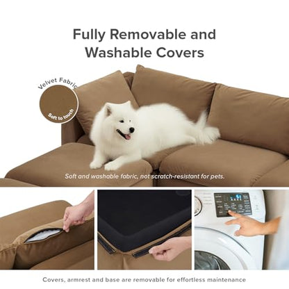 mopio Oversized Modular Sectional Sofa with Fully Removable Covers and Storage, Convertible U, L-Shaped and Sleeper Sectional, Modern Couches with Ottoman Chaise (Hazelnut Velvet, 9 Seats, Sleeper) - color: [Gen 2] Hazelnut Velvet, size: 9 Seats, Sleeper