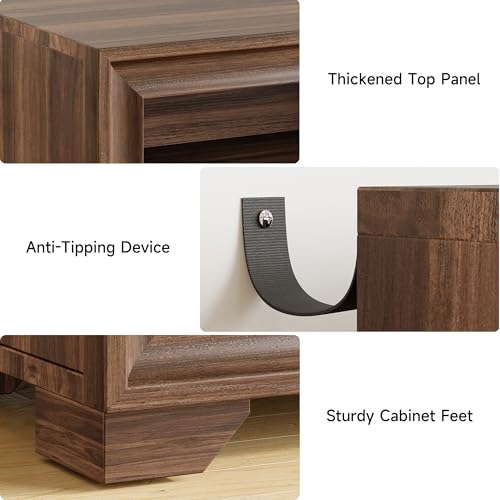 60 Inches Sideboard Buffet Cabinet with Storage and 4 Doors, Brown | Large Sideboard Kitchen Cabinet with Open Shelf & Adjustable Shelf, Kitchen Coffee Bar Console Table for Living Room, Hallway - color: Brown