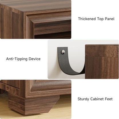 60 Inches Sideboard Buffet Cabinet with Storage and 4 Doors, Brown | Large Sideboard Kitchen Cabinet with Open Shelf & Adjustable Shelf, Kitchen Coffee Bar Console Table for Living Room, Hallway - color: Brown