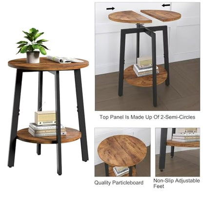 sthmec Side Table Set of 2, Small Round End Table with Storage Shelf for Small Space, 2-Tier Bedside Table Sofa Couch Table, Nightstands Set of 2 Accent Table for Living Room, Bedroom, Rustic Brown - color: Rustic Brown