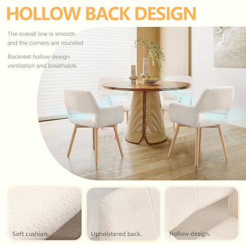 Mid Century Modern Dining Chairs Set of 2 & 4 & 6 Comfy Accent Chair Upholstered Kitchen Dining Living Room Chairs for Bedrooms Waiting Room Home Arm Desk Chair No Wheels (Wool White, 2) - color: Wool White