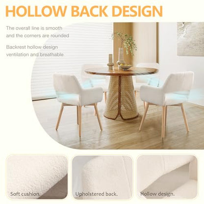 Mid Century Modern Dining Chairs Set of 2 & 4 & 6 Comfy Accent Chair Upholstered Kitchen Dining Living Room Chairs for Bedrooms Waiting Room Home Arm Desk Chair No Wheels (Wool White, 2) - color: Wool White