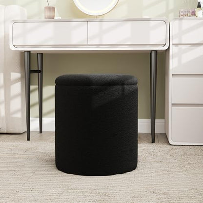 Cmishe Ottoman Poufs with Storage, Soft Upholstered Vanity Stool,Multifunctional Ottomans Coffee Table Padded Seat Foot Rest for Living（Black）