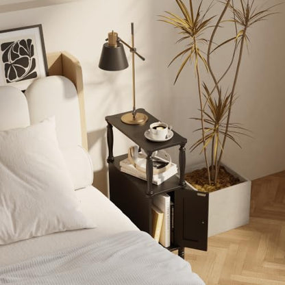 Veegle Narrow Nightstand,Skinny End Side Table (Black) | Mid-Century Modern Night stand with Storage,bedside table for Bedroom and Living Room - color: Black