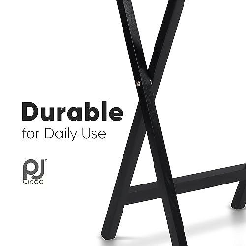 PJ Wood - Folding Wood TV Tray Table - Black 6-Piece Set | Solid Hardwood Construction, 19.09 x 14.57 x 26 in, 31.5 in Collapsed Length, No Assembly Required, Indoor Use
