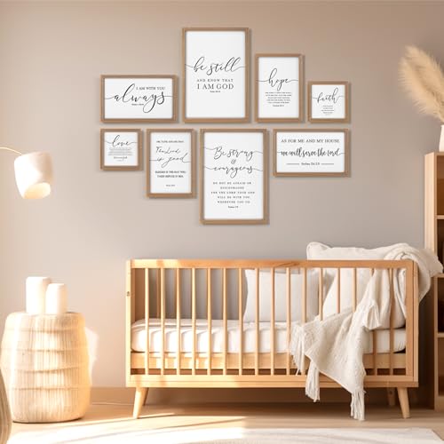 Faccito 8 Set Bible Christian Wall Art Framed, Wooden Decor | Religious Quotes Decor for Bedroom Office, Inspirational Scripture Wooden Art, Modern Framed Set for Home Classroom Work - style: Bible