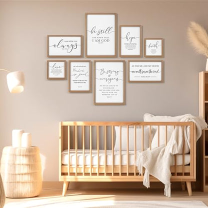 Faccito 8 Set Bible Christian Wall Art Framed, Wooden Decor | Religious Quotes Decor for Bedroom Office, Inspirational Scripture Wooden Art, Modern Framed Set for Home Classroom Work - style: Bible
