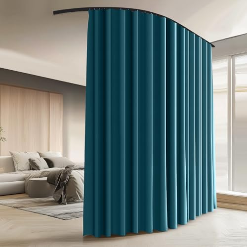 Room Divider Curtains with Ceiling Curtain Track Set Window Curtain for Bedroom,Living Room Total Blackout Thermal Insulated Privacy Ceiling Track Curtain W 9 × H 6 FT Azure Blue drape&Black track - color: Azure Blue, size: 108"W x 72"L (Pack of 1)