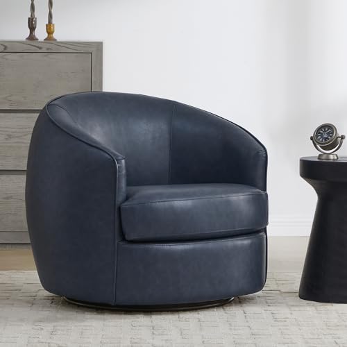 CHITA Leather Barrel Swivel Accent Chair, Wood Frame, Fully Assembled, Blue | Modern Armchair with FSC Certified Wood Frame, Living Room Chair for bedroom & office, 31.5"Dx32.3"Wx28.7"H, 350 Lbs Capacity - color: Blue - Faux Leather