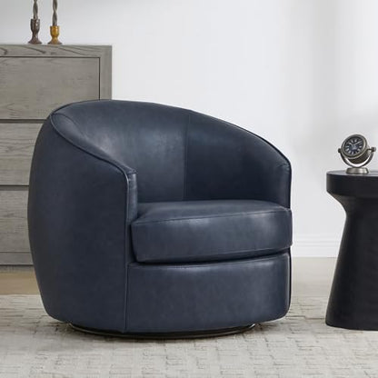 CHITA Leather Barrel Swivel Accent Chair, Wood Frame, Fully Assembled, Blue | Modern Armchair with FSC Certified Wood Frame, Living Room Chair for bedroom & office, 31.5"Dx32.3"Wx28.7"H, 350 Lbs Capacity - color: Blue - Faux Leather