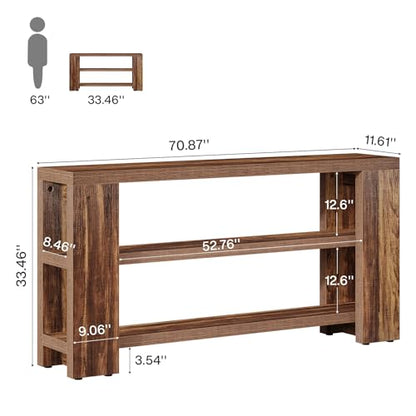 Tribesigns 70.9-Inch Extra Long Console Table with Storage, Narrow Wooden Sofa Table Behind The Couch, Farmhouse 3-Tier Entry Foyer Table for Entryway, Living Room, Hallway, Brown - color: Brown