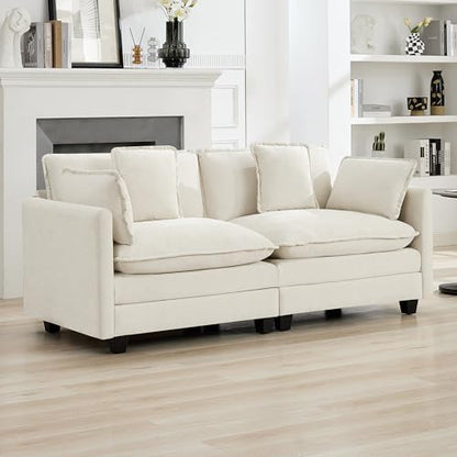 76" Cloud Loveseat Sofa, Modular Sectional Couch with Deep Seats and Double-Layer Thick Cushions, Chenille Upholstered 2-Seat Sofa for Living Room Apartment, Beige - color: Beige, size: 76'' Loveseat