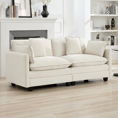 76" Cloud Loveseat Sofa, Modular Sectional Couch with Deep Seats and Double-Layer Thick Cushions, Chenille Upholstered 2-Seat Sofa for Living Room Apartment, Beige - color: Beige, size: 76'' Loveseat