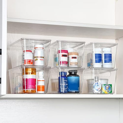 Vtopmart 6 Pack Clear Stackable Storage Bins with Lids, Medium | BPA-free Plastic, Organize Vertically, For Pantry Kitchen Fridge Cabinet Closet Bathroom, Built to Last, Easy to Move - size: M(10"L x 6"W x 5"H)