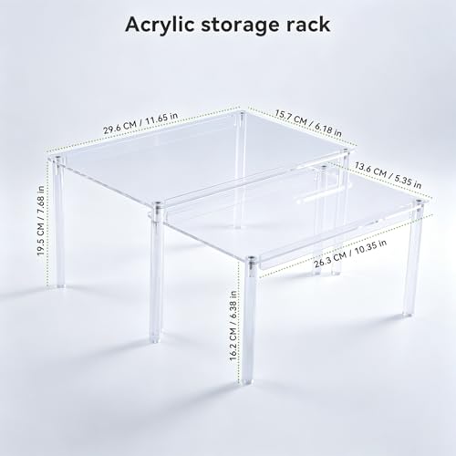 OTraki Acrylic Cabinet Organizer Set of 2 Stackable Clear Cabinet Shelf | Kitchen Pantry Organizers and Storage Display Pantry Cabinet Shelf Shelf Organizer for Dishes, Spices, Soda Cans and Bottles