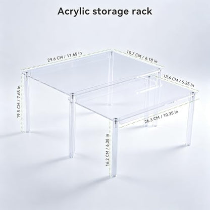 OTraki Acrylic Cabinet Organizer Set of 2 Stackable Clear Cabinet Shelf | Kitchen Pantry Organizers and Storage Display Pantry Cabinet Shelf Shelf Organizer for Dishes, Spices, Soda Cans and Bottles