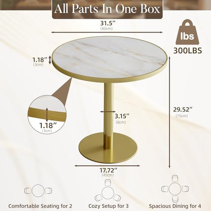 31.5" Circle Tulip Table with Sintered Stone Tabletop, Gold Edge & Pedestal | Modern Round Dining Table, Leisure Bistro Table for Kitchen, Small Places, Living Room, Cafe, Restaurant (Crystal Onyx) - color: Crystal Onyx (Golden Edge), size: Round