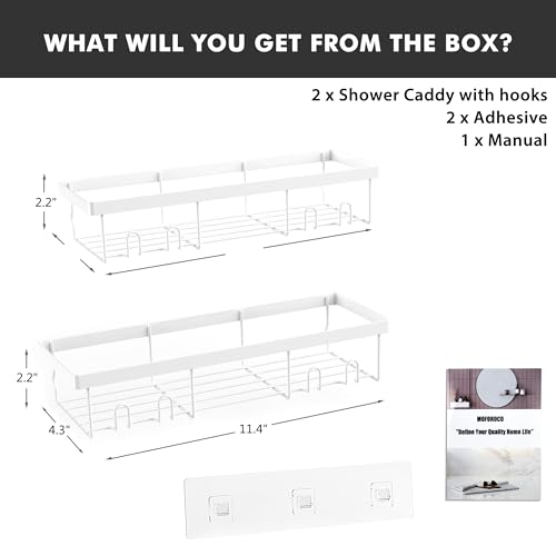 Moforoco Shower Caddy Shelf Organizer Rack, Self Adhesive Black Bathroom Shelves Basket, Home Farmhouse Wall Inside Organization and Storage Decor Rv Accessories, First Camper Apartment Essentials - color: White, size: Medium