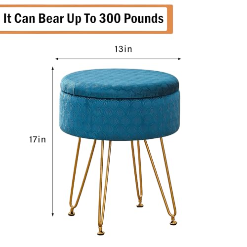 Cpintltr Velvet Storage Ottoman Round Footrest Stool Multifunctional Upholstered Ottoman Modern Accent Vanity Stools Tray Top Coffee Table Suitable for Living Room Bedroom - color: Teal