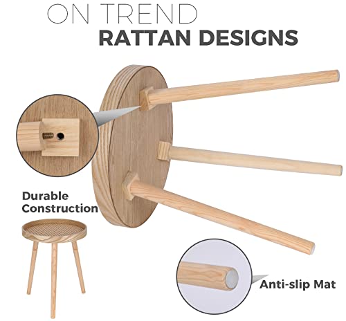 Small Side Table, Rattan Nightstand, Round End Boho Bedside Accent Mid-Century Modern Bed Tables for Living Room Bedroom Office Balcony(Natural Walnut) - color: Natural Walnut