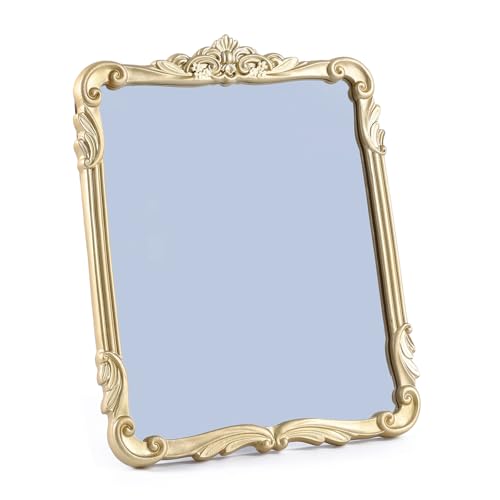 SIKOO 8x10 Inch Vintage Mirror, Decorative Wall Mirror,Makeup Mirror for Table,Antique Home Decor,Ornate Wall Art,Resin and Premium Glass, Gold - color: Gold