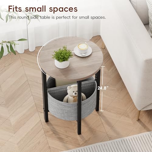 Small Round Side Table End Table, Tall Accent Table with Storage Basket, Set of 2 Half Round Tables Half Moon Tables, Coffee Bedside Tables, Modern Nightstand for Living Room Bedroom, Gray - color: Greige