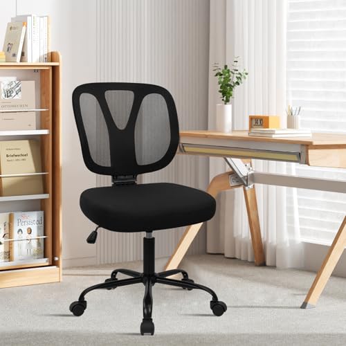 CLATINA Armless Home Office Chair, Adjustable Height Backrest Ergonomic Mesh Desk Chair with Wheels, 360° Swivel Small Computer Task Chair for Home Office, Study, Meeting Room, Black - color: Black-neva, size: 1 Pack