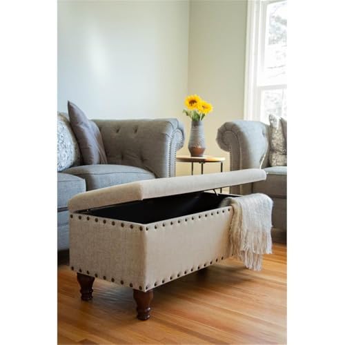 HomePop 42" Storage Bench with Nailhead Trim - Taupe/Cream - color: Taupe/ Cream