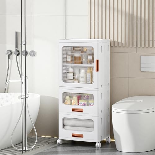 VECELO Narrow Bathroom Storage Cabinet with 2 Drawer, Foldable Storage Organizer with Movable Wheels and Adjustable Shelf for Small Space, Kitchen, Laundry, White - size: 2 Drawer