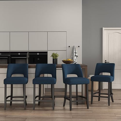 VKNOW Bar Stools Set of 4, 26" Upholstered Counter Height Bar Stools | Modern Counter Stools with Black Rubberwood Legs for Kitchen Island Dining Room Bar, Blue-Black Legs - color: Blue-black Legs, size: Set of 4
