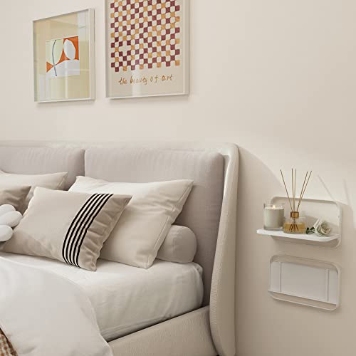 WELLAND White Floating Shelves Set of 2, Small Fold Down Wall Shelf Folding Display Wall Shelves for RV, Camper, Loft, Bedside | White Wooden Board & Metal Frame | 12" W x 5" D x 7" H - color: White+white