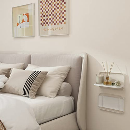 WELLAND White Floating Shelves Set of 2, Small Fold Down Wall Shelf Folding Display Wall Shelves for RV, Camper, Loft, Bedside | White Wooden Board & Metal Frame | 12" W x 5" D x 7" H - color: White+white