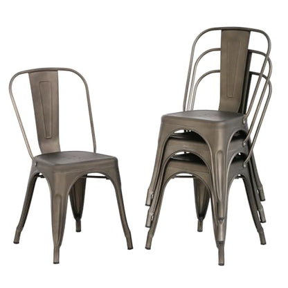 Dopinmin Bronze Dining Chairs Set of 4, Modern Style, Stackable, Metal, Tolix Side Bar Chairs, 18' Seat Height, Indoor/Outdoor Patio Chairs - color: Brown